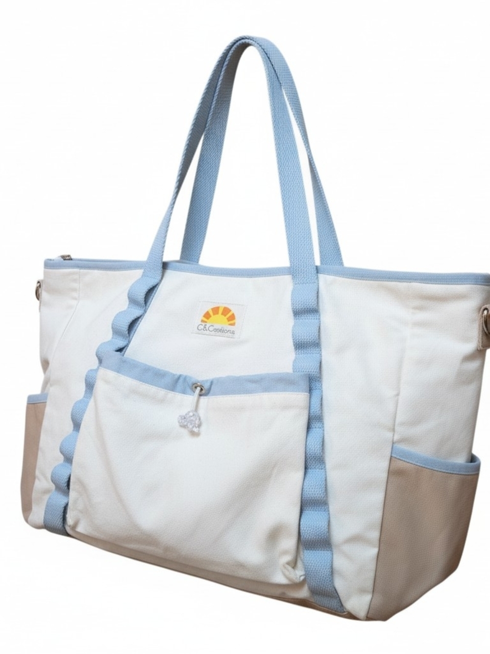 C&C CALIFORNIA | Canvas Weekender Travel Diaper Beach Gym Zipper Bag Blue White